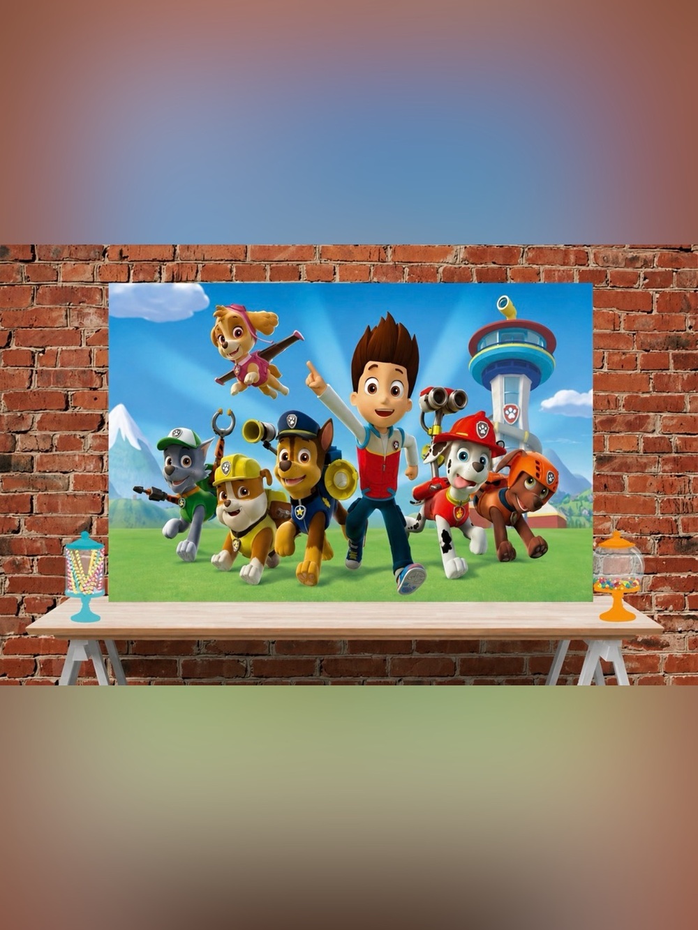 NWOT Happy Birthday Paw Patrol Fabric Banner Backdrop Decorations
